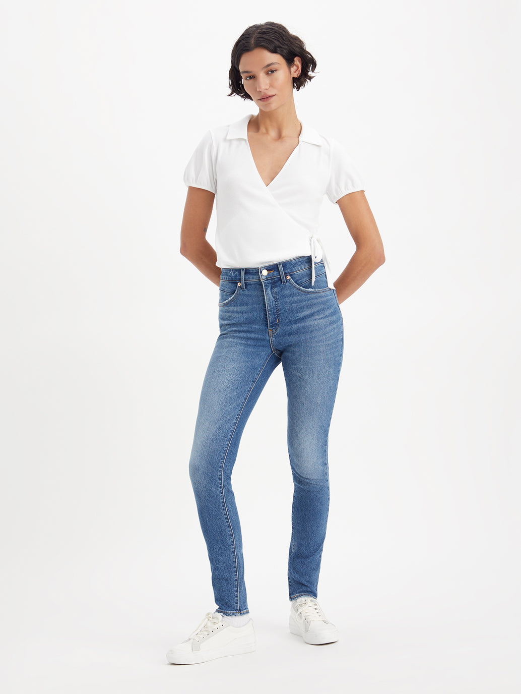Women's Blue Shaping Wide Leg Fit High Rise Jeans