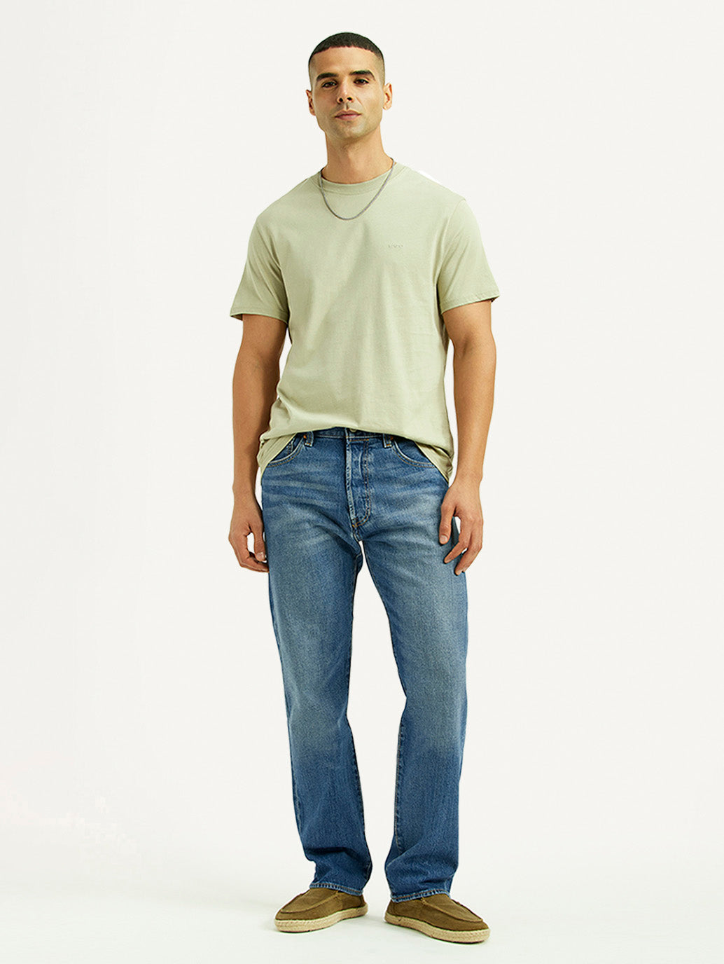 Men's 501 Blue Straight Fit Mid Rise Jeans - Styleshot View