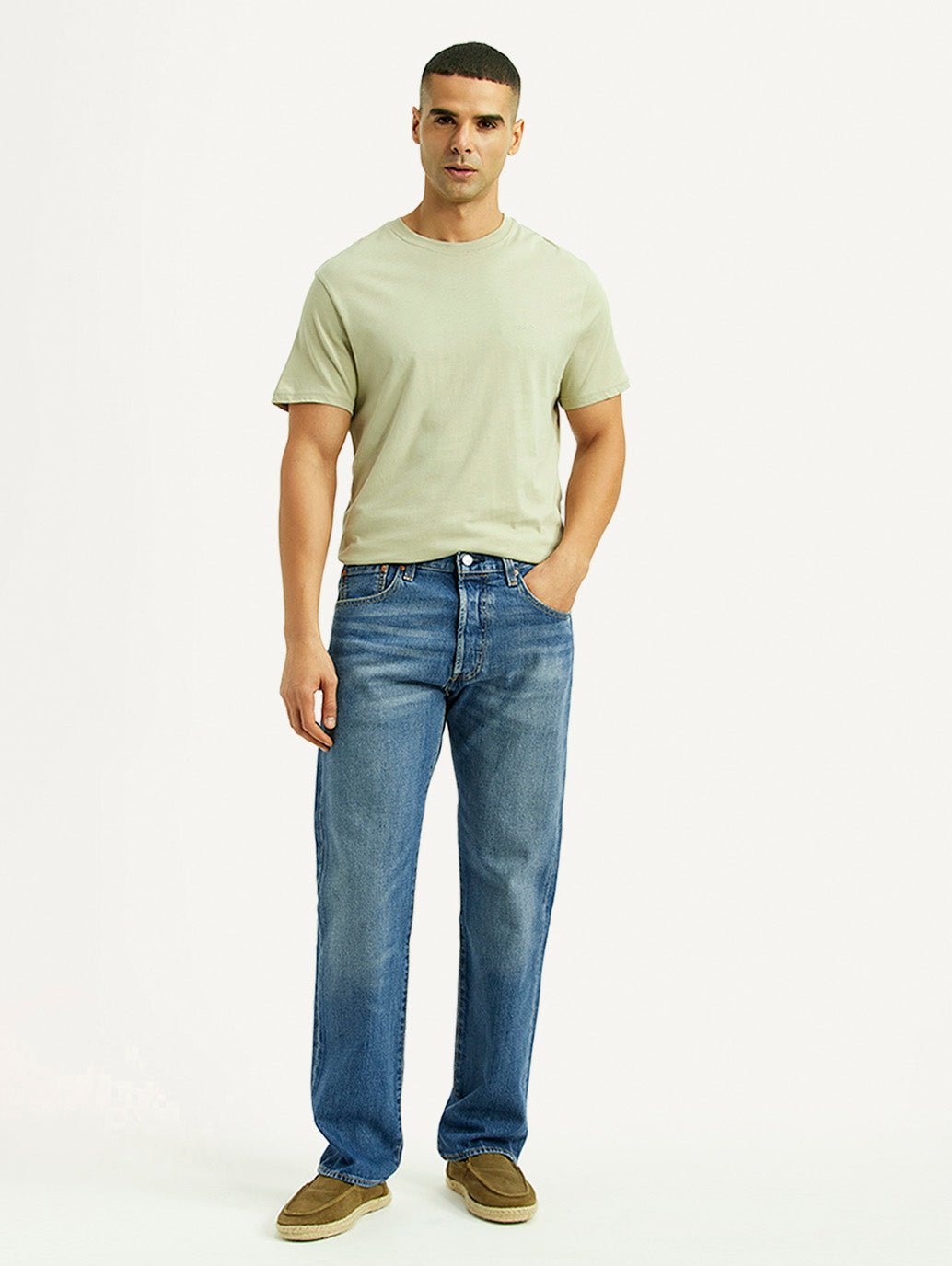 Men's 501 Blue Straight Fit Mid Rise Jeans