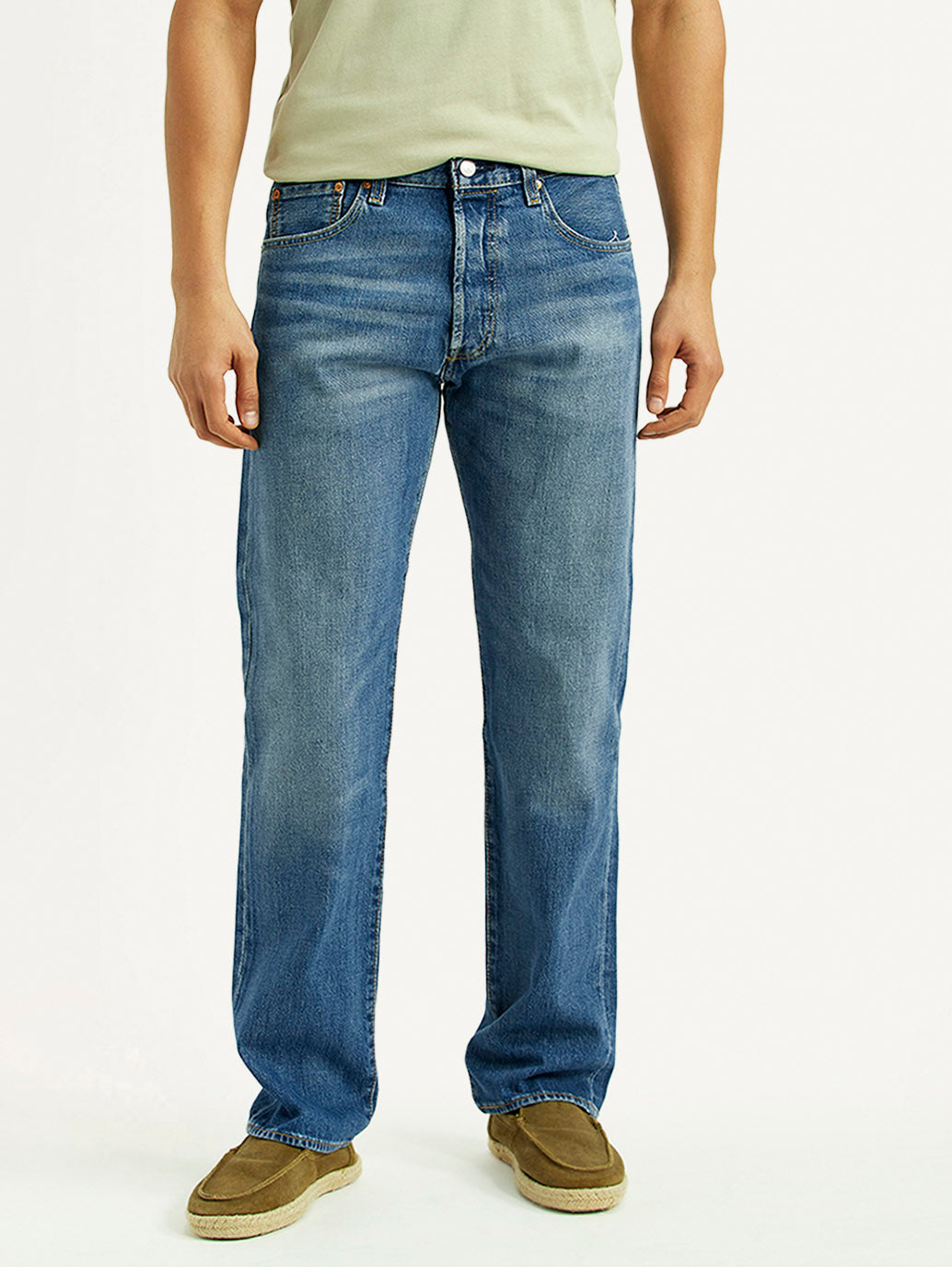 Men's 501 Blue Straight Fit Mid Rise Jeans - Front View