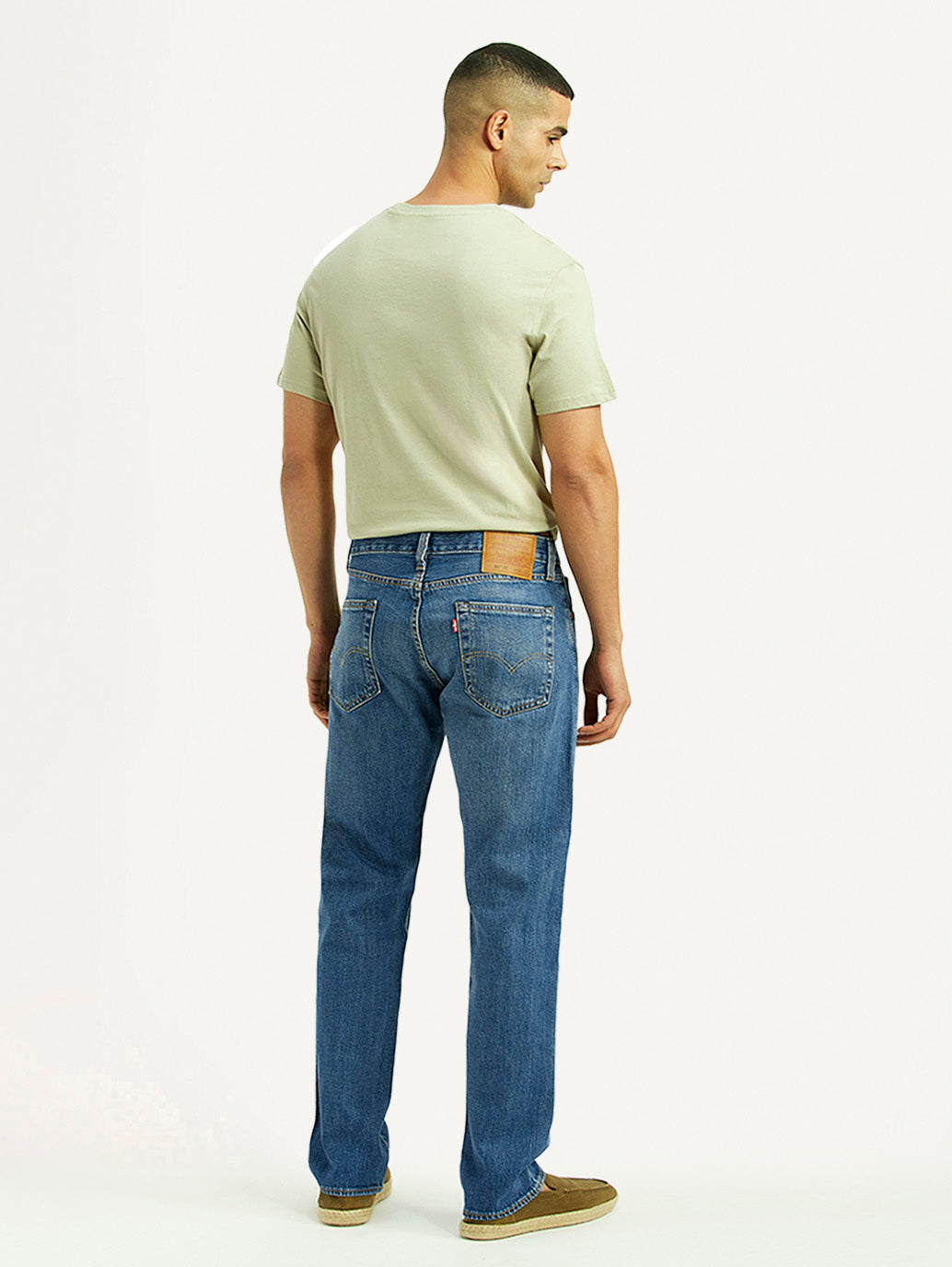 Men's 501 Blue Straight Fit Mid Rise Jeans - Back View