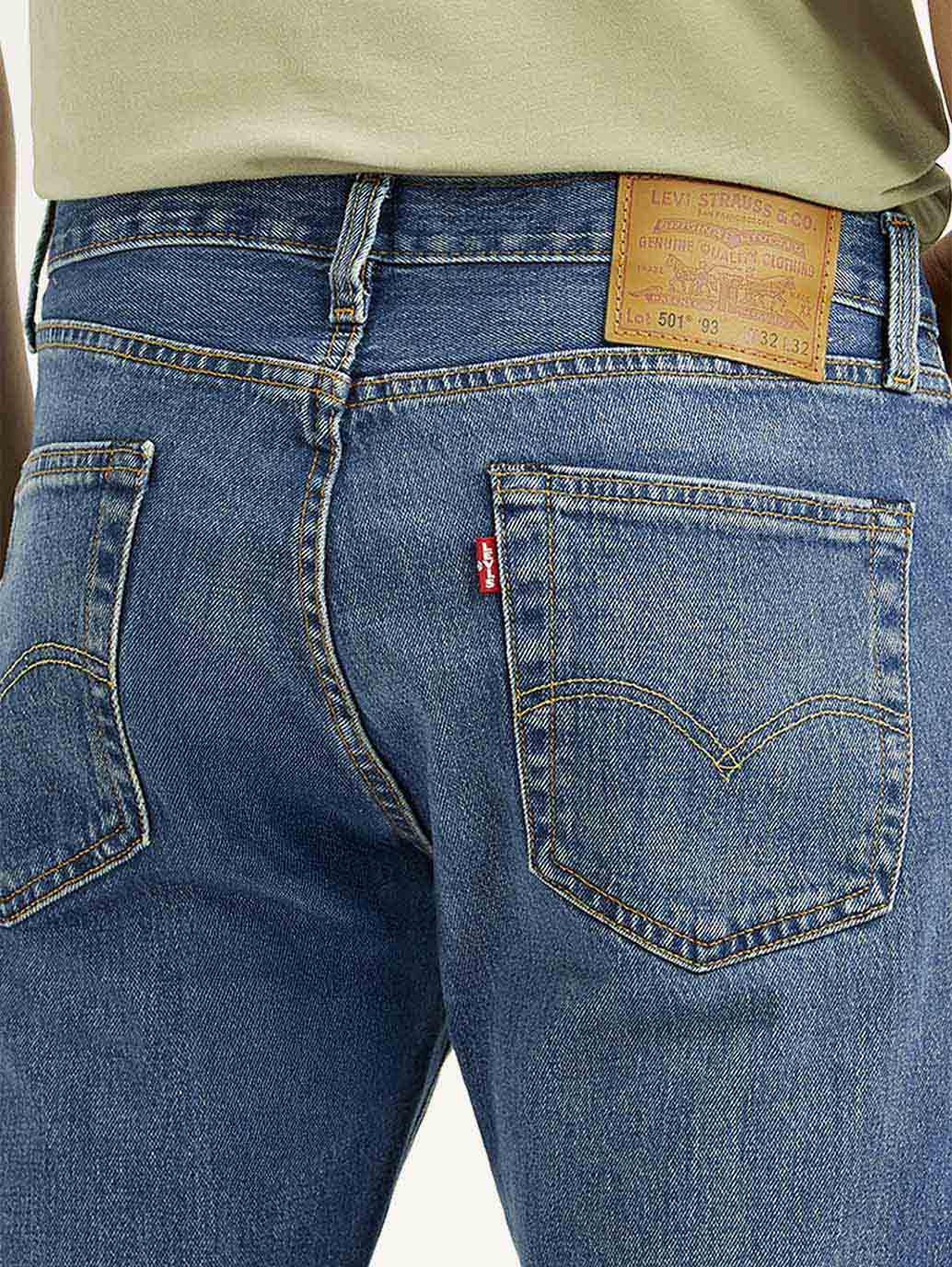 Men's 501 Blue Straight Fit Mid Rise Jeans - Detail View
