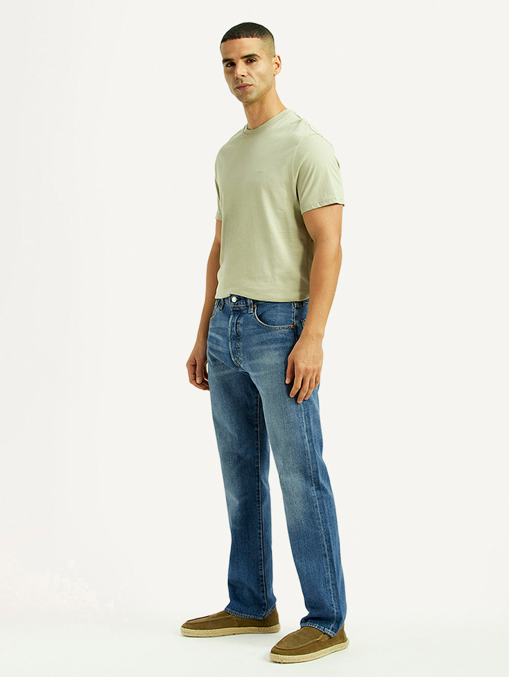 Men's 501 Blue Straight Fit Mid Rise Jeans - Side View