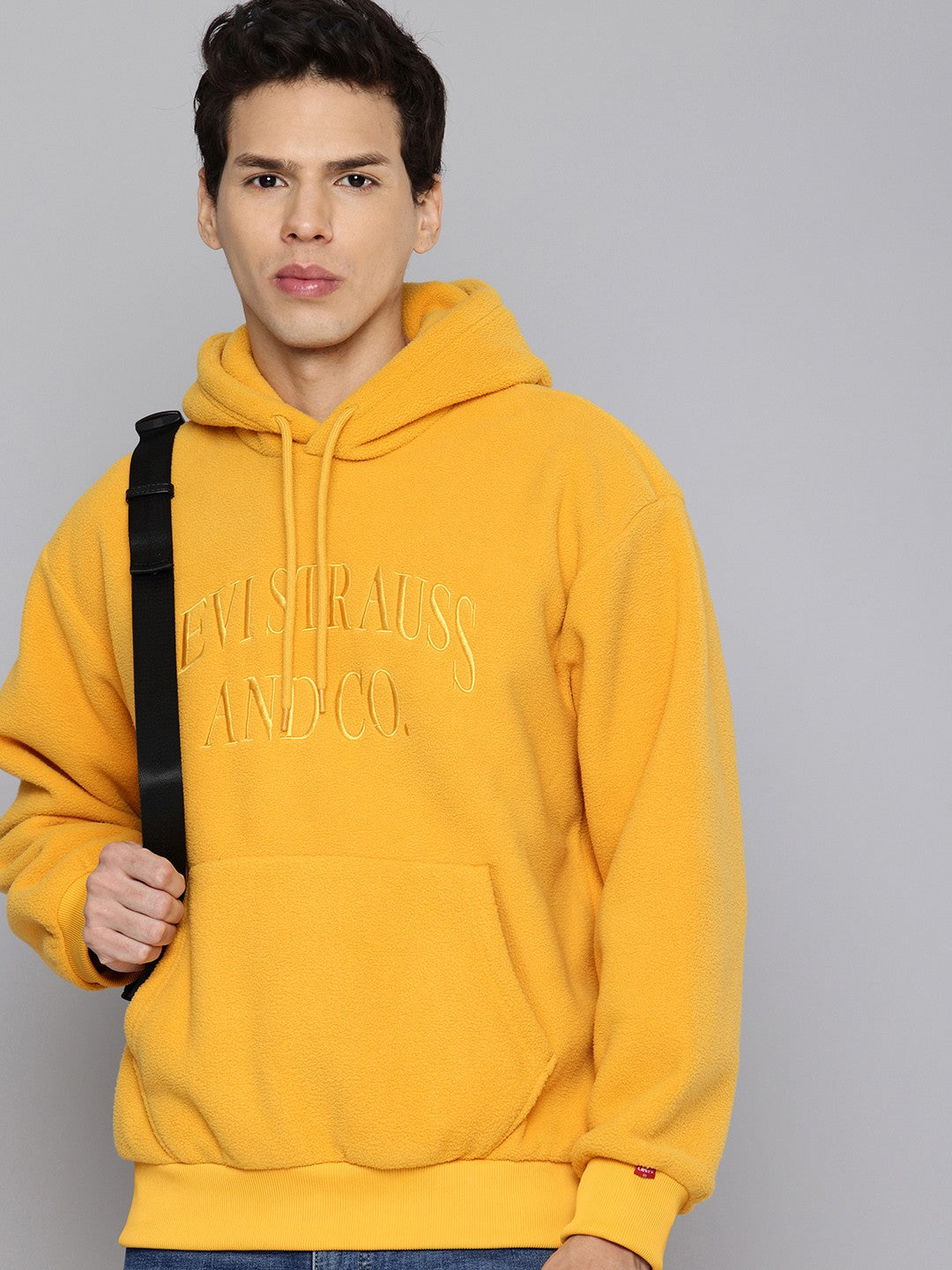 Men's Brand Logo Mustard Hooded Sweatshirt - 7988098b-b92e-4719-895e-3e7d0e71f52b1731581243893-Mens-Brand-Logo-Mustard-Hooded-Sweatshirt-5401731581243390-1 View