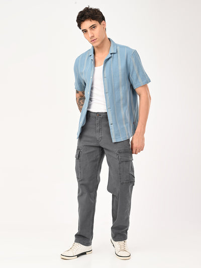 Men's Grey Tapered Fit Mid Rise Overdyed Cargos-image-23