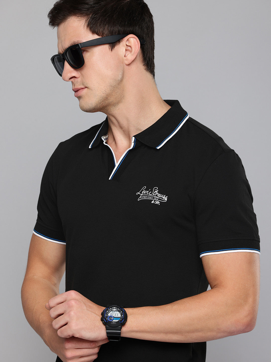 Men's Solid Navy Blue Slim Fit Polo T-shirt - 7aa749d9-8647-4ff3-b27c-50ab340672a51732696015406-Mens-Solid-Slim-Fit-Polo-T-shirt-4261732696014885-1 View