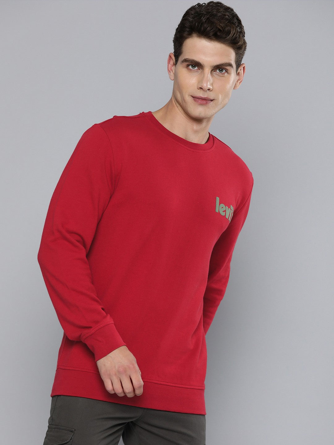 Men's Solid Red Crew Neck Sweatshirt - 7ade6236-dc9c-4c3e-8d2f-5832d1687a151704801101948-Levis-Pure-Cotton-Brand-Logo-Printed-Pullover-Sweatshirt-698-3 View