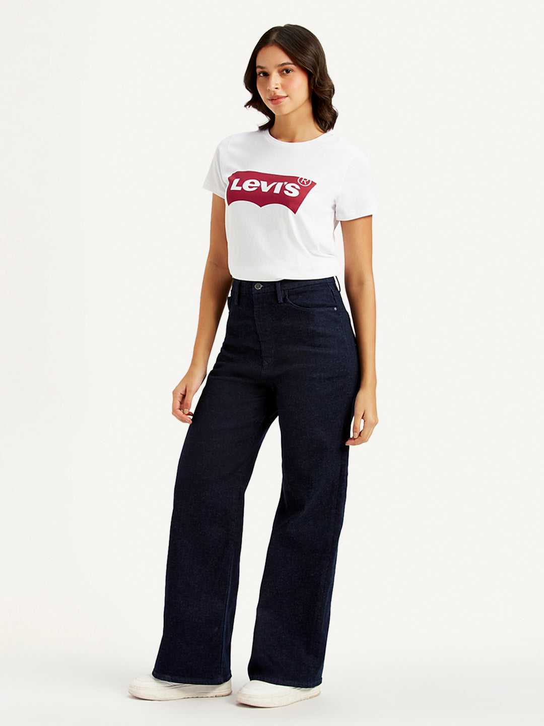 Women's Navy Blue Ribcage Bell Bottom Wide Leg Fit High Rise Jeans - 7bacc0028c52e9637735e4149cec1a2f View