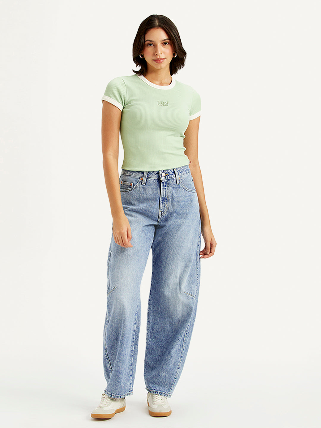 Women's Light Blue Baggy Dad Barrel Fit Mid Rise Jeans - 7e28fb29dc623f3db0c6d991364590c6 View