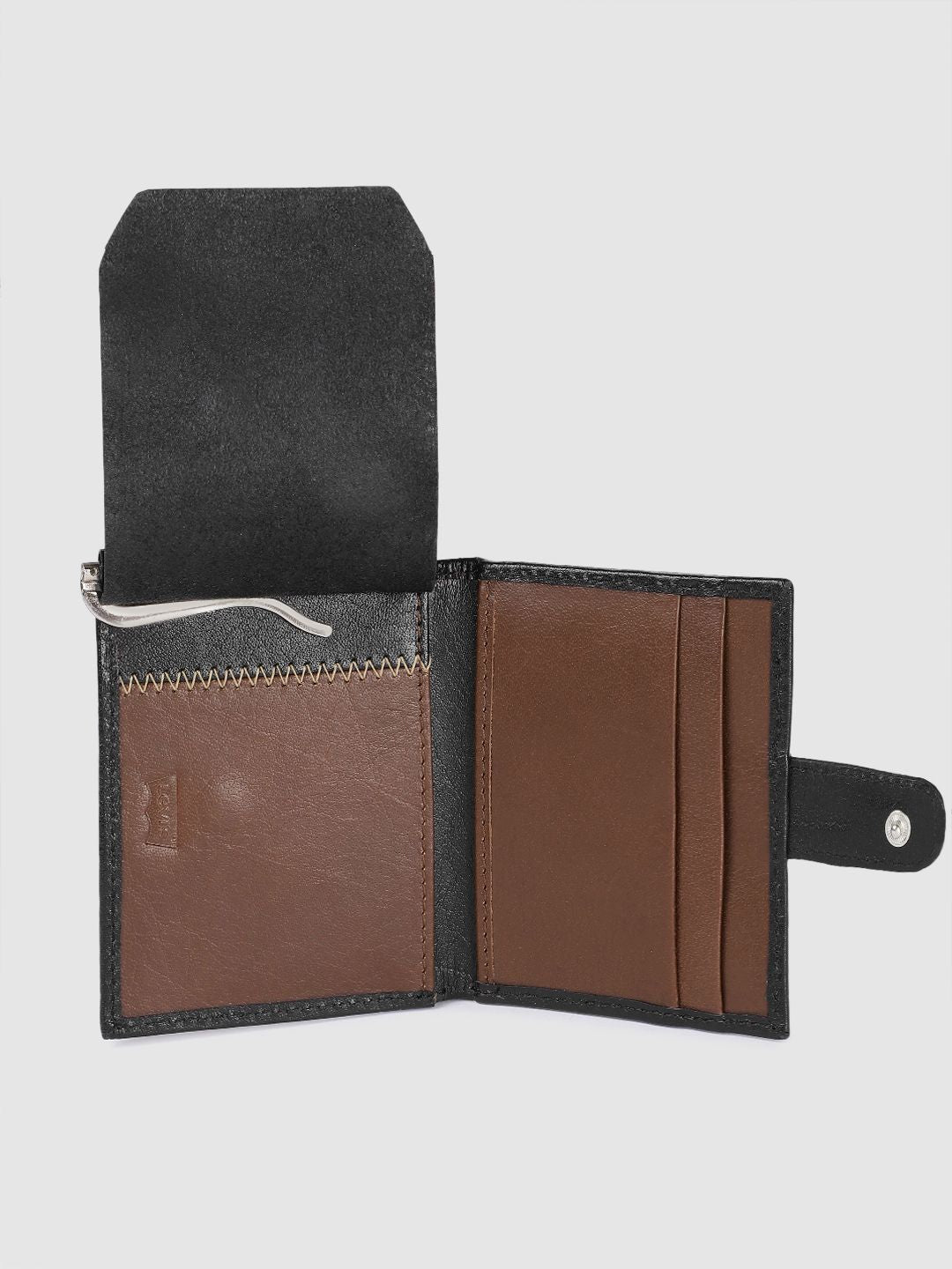 Men's Black Solid Card Holder - 7f769af9-4e71-4b34-967a-796653ee17991742210059408-Men-Black--Tan-solid-Leather-Cardholder-9851742210058943-4 View