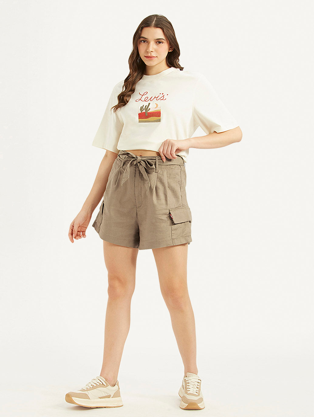 Women's High Rise Khaki Relaxed Fit Shorts - 7fb120e748c72d53632fa53392c18721 View