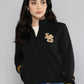 Women's Embroidered Black Crew Neck Sweatshirt