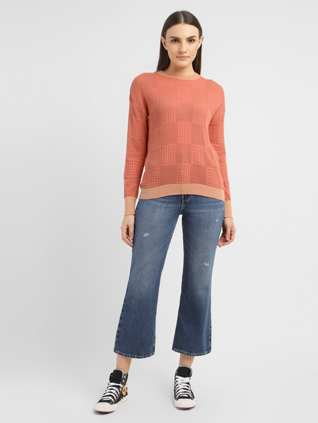 Women's Self Design Round Neck Sweater – Levis India Store