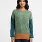 Women's Colorblock Green Crew Neck Sweater
