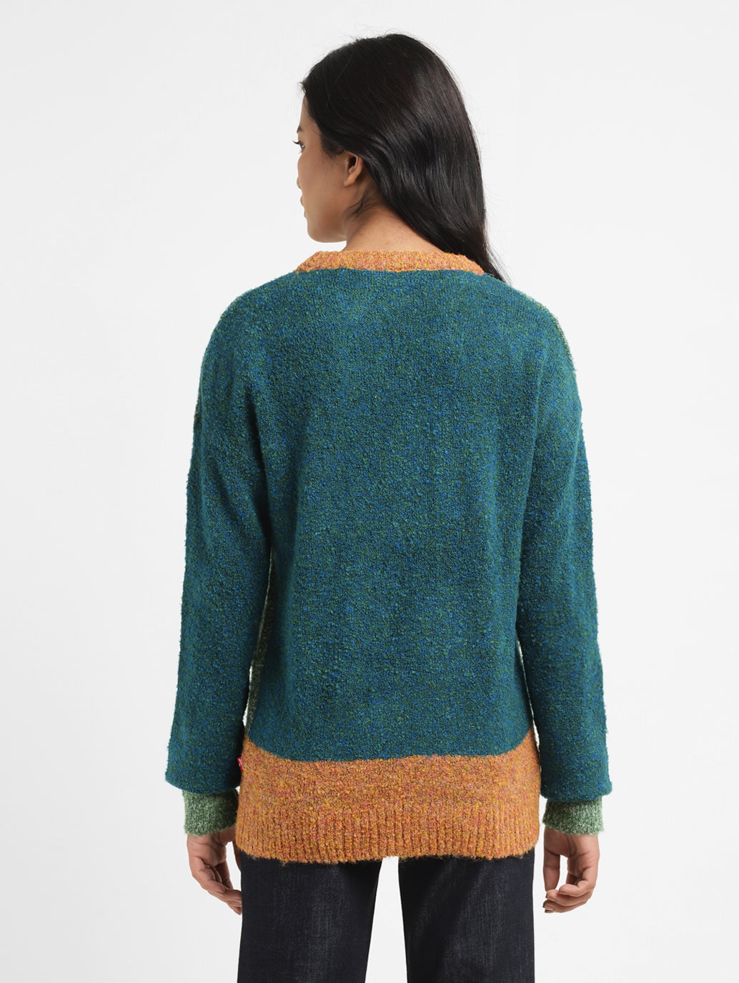 Women's Colorblock Green Crew Neck Sweater