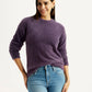 Women's Solid Purple Crew Neck Sweater - Styleshot View