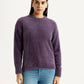 Women's Solid Purple Crew Neck Sweater - Front View