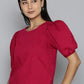 Women's Solid Red Round Neck Tops