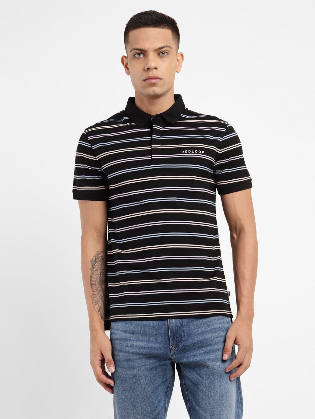 Men's Striped Polo Collar T-shirt