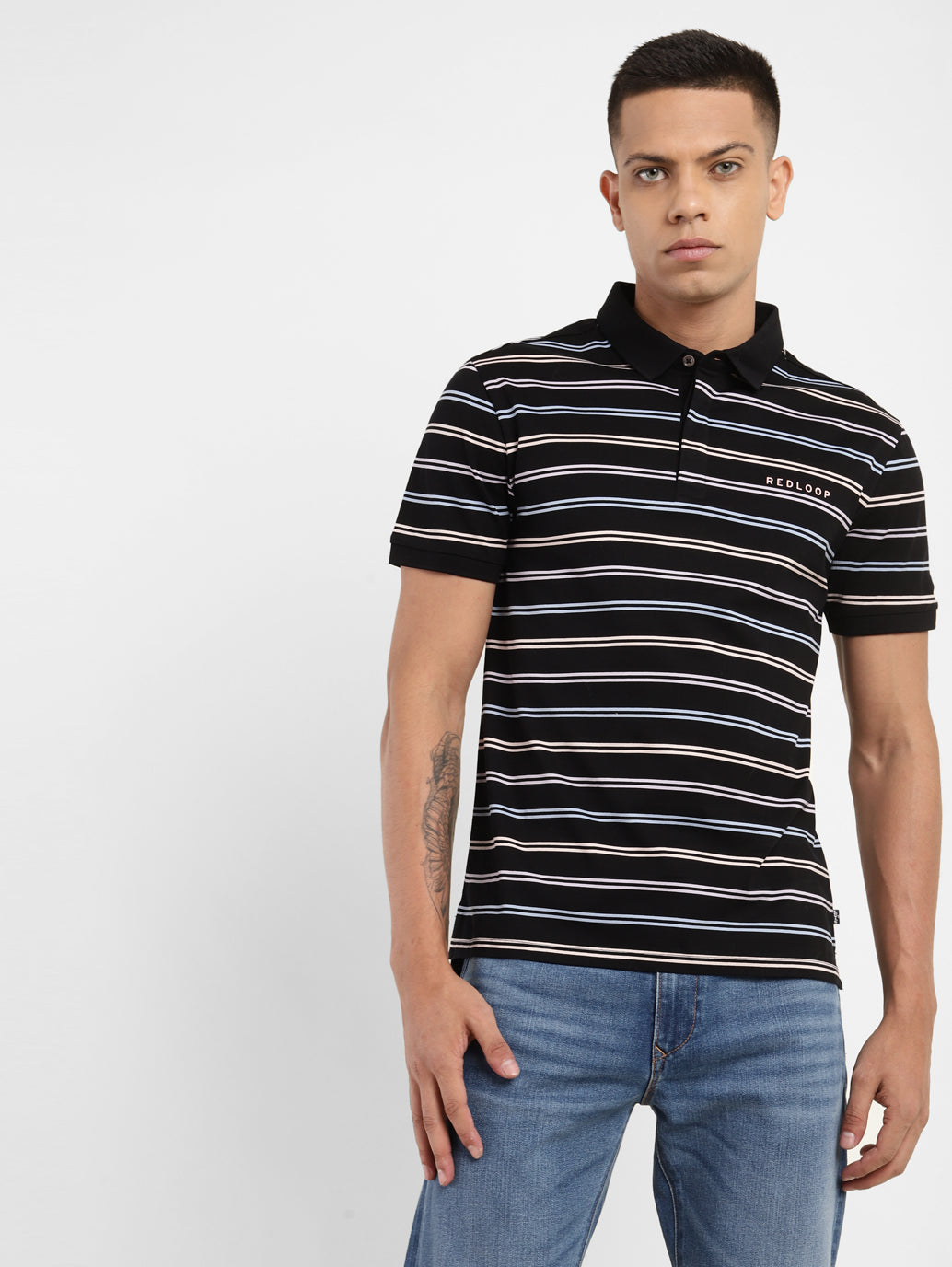 Men's Striped Polo Collar T-shirt