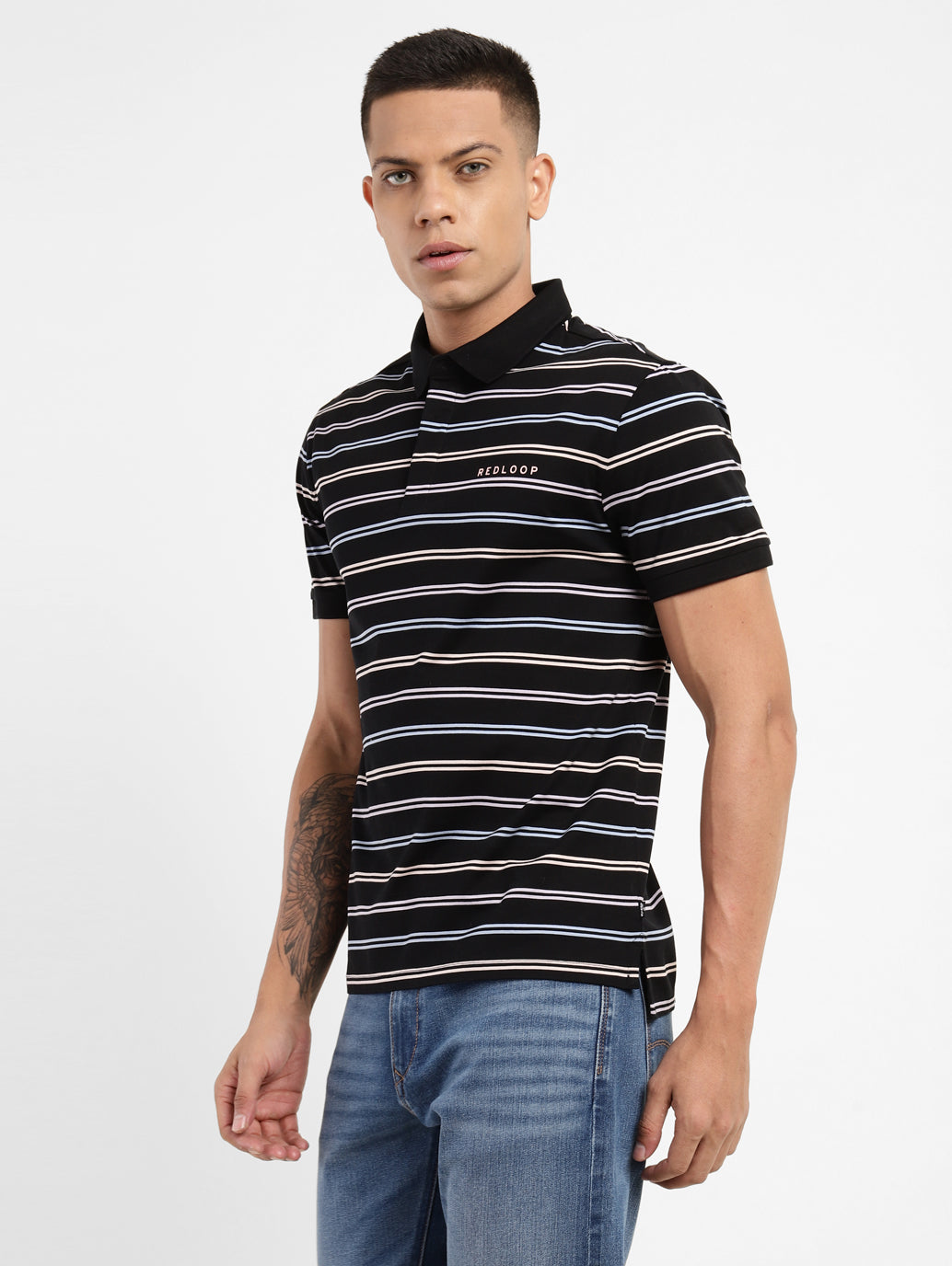 Men's Striped Polo Collar T-shirt