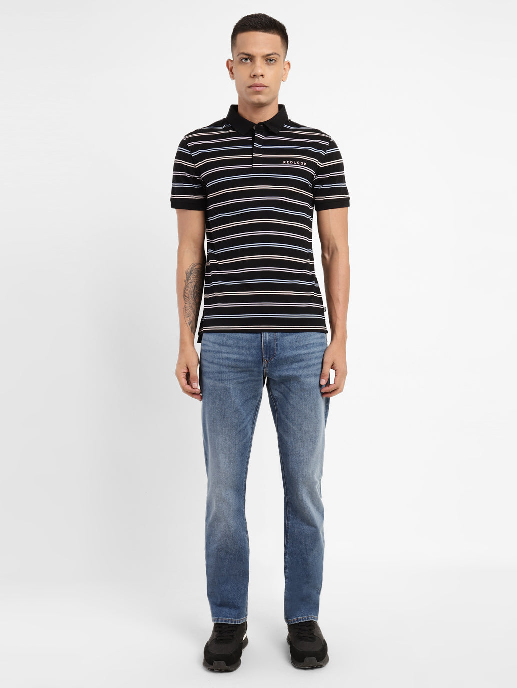 Men's Striped Polo Collar T-shirt