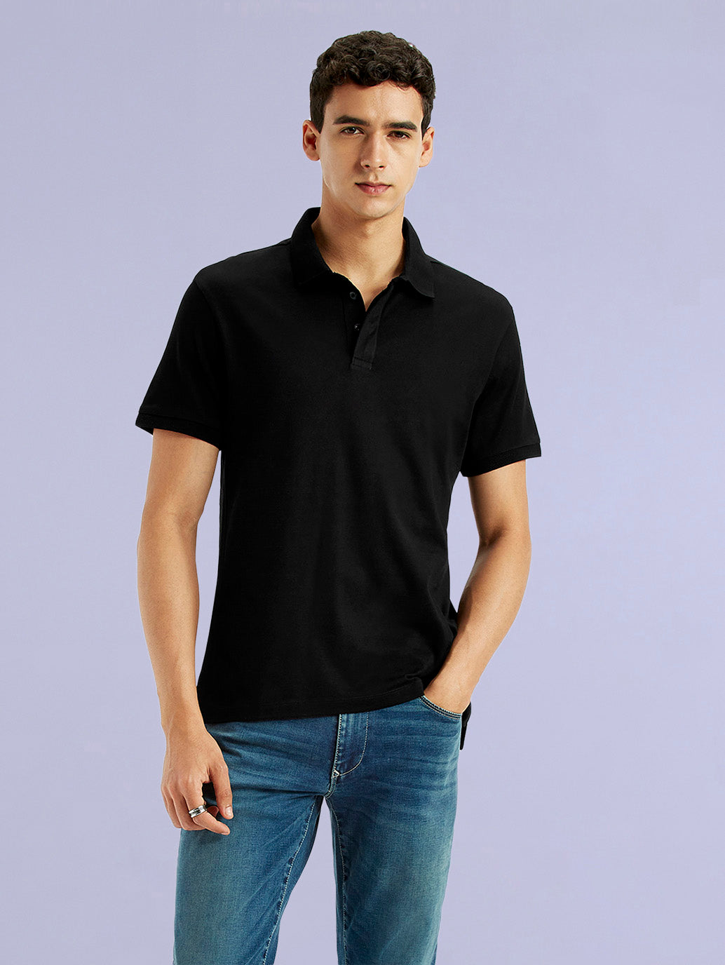 Men's Redloop Solid Black Slim Fit Polo T-shirt