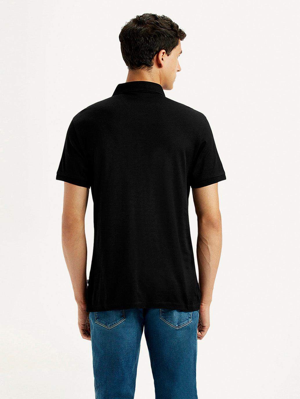 Men's Redloop Solid Black Slim Fit Polo T-shirt - Back View