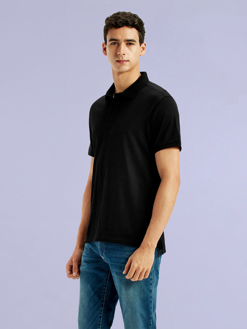 Men's Redloop Solid Black Slim Fit Polo T-shirt - e5f91c0e-677e-4364-a8ee-9c1e87fb023e View