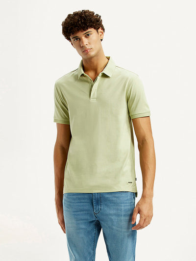 Men's Redloop Solid Light Green Slim Fit Polo T-shirt