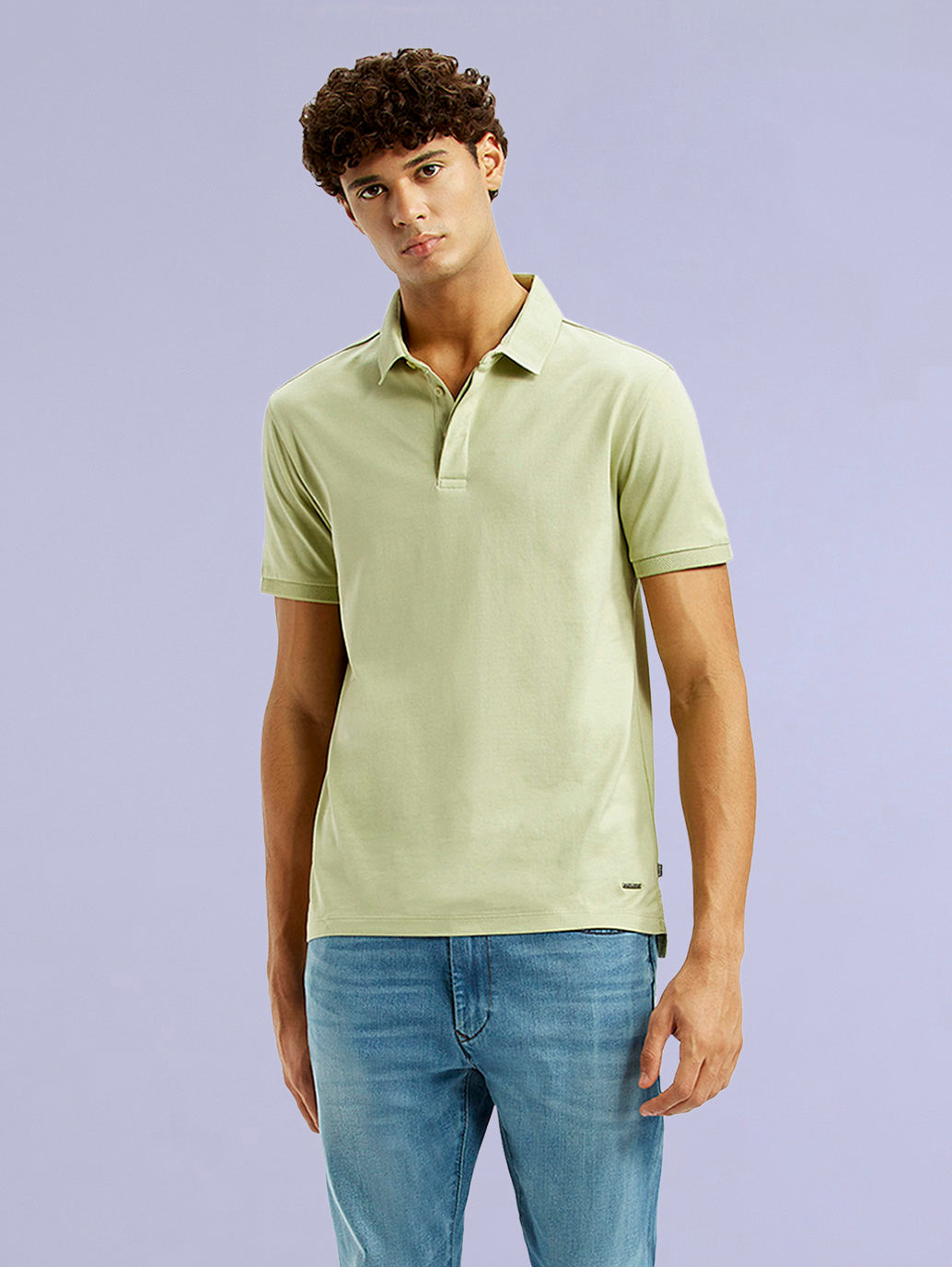 Men's Redloop Solid Light Green Slim Fit Polo T-shirt