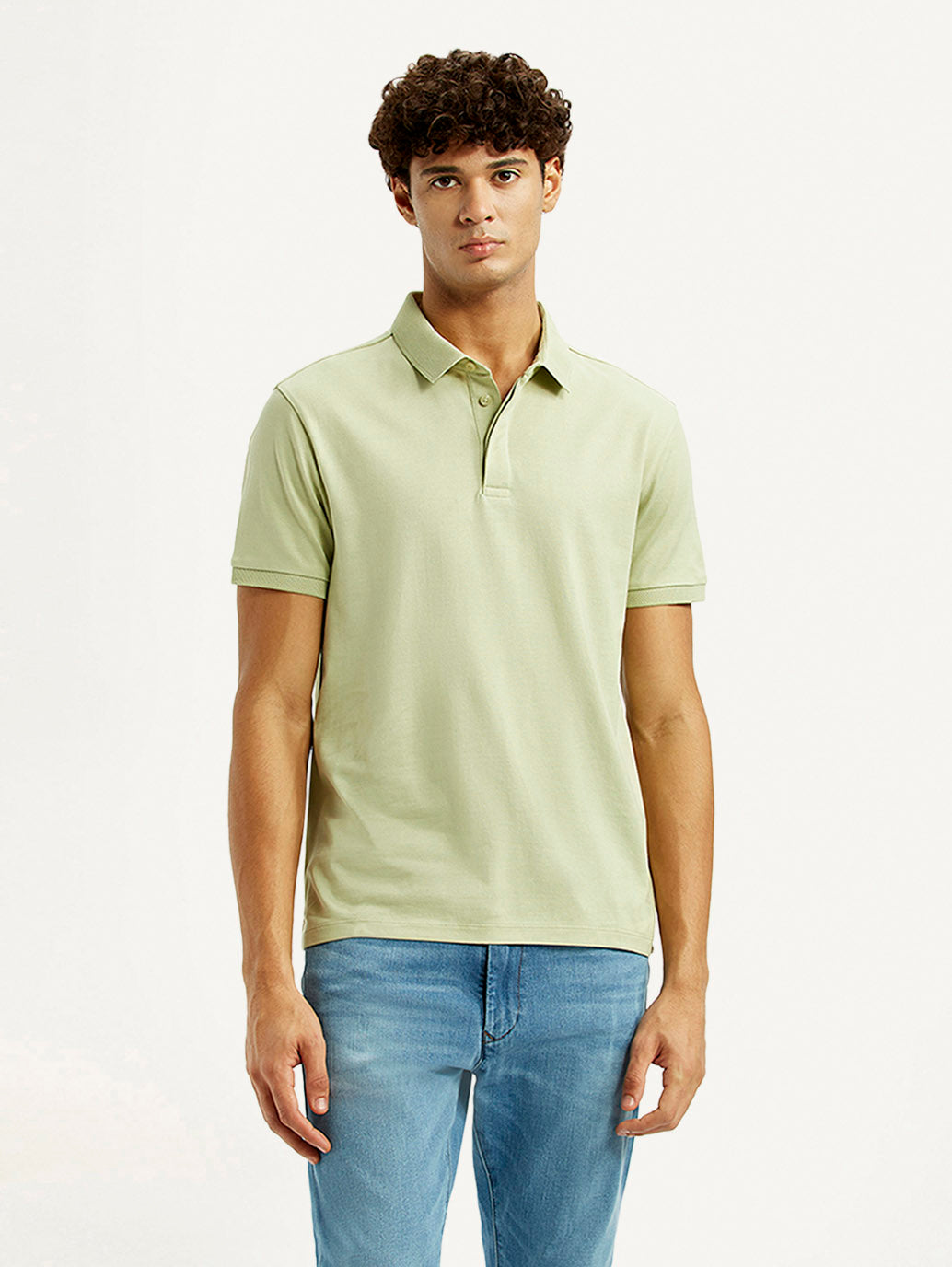 Men's Redloop Solid Light Green Slim Fit Polo T-shirt - Front View