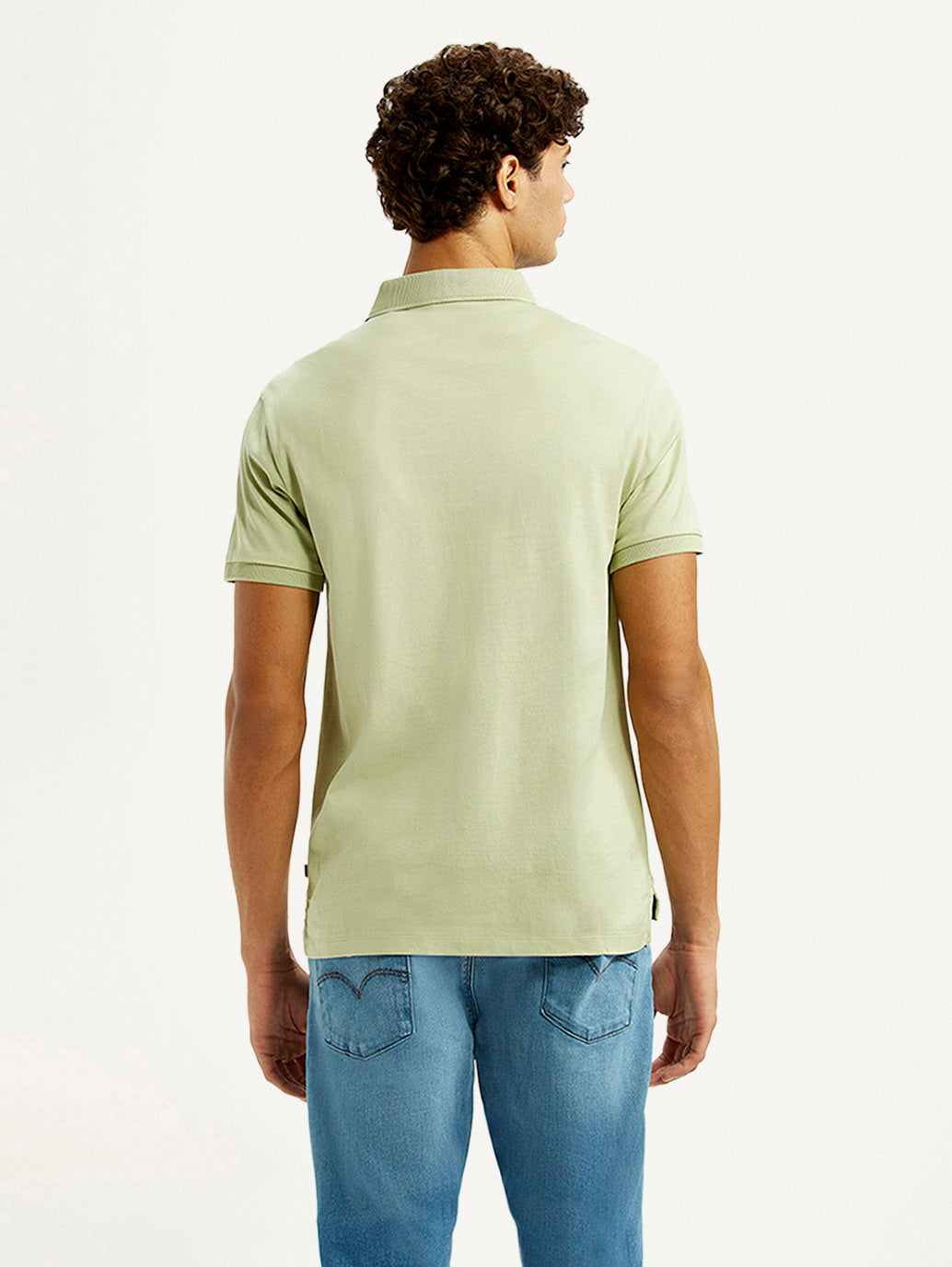 Men's Redloop Solid Light Green Slim Fit Polo T-shirt - Back View