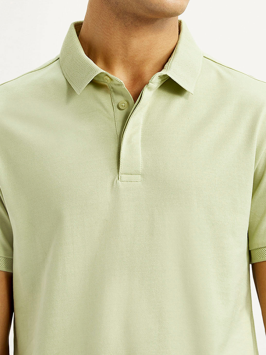 Men's Redloop Solid Light Green Slim Fit Polo T-shirt - Detail View