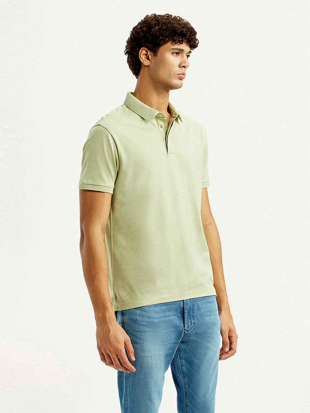 Men's Redloop Solid Light Green Slim Fit Polo T-shirt - Side View