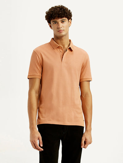 Men's Redloop Solid Peach Slim Fit Polo T-shirt