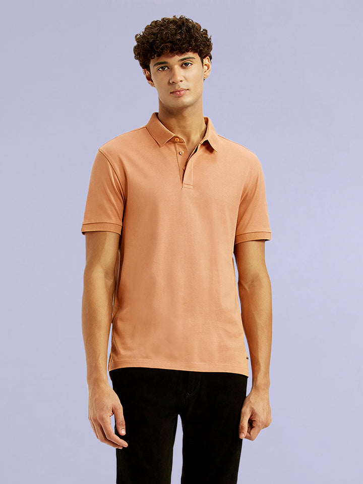 Men's Redloop Solid Peach Slim Fit Polo T-shirt