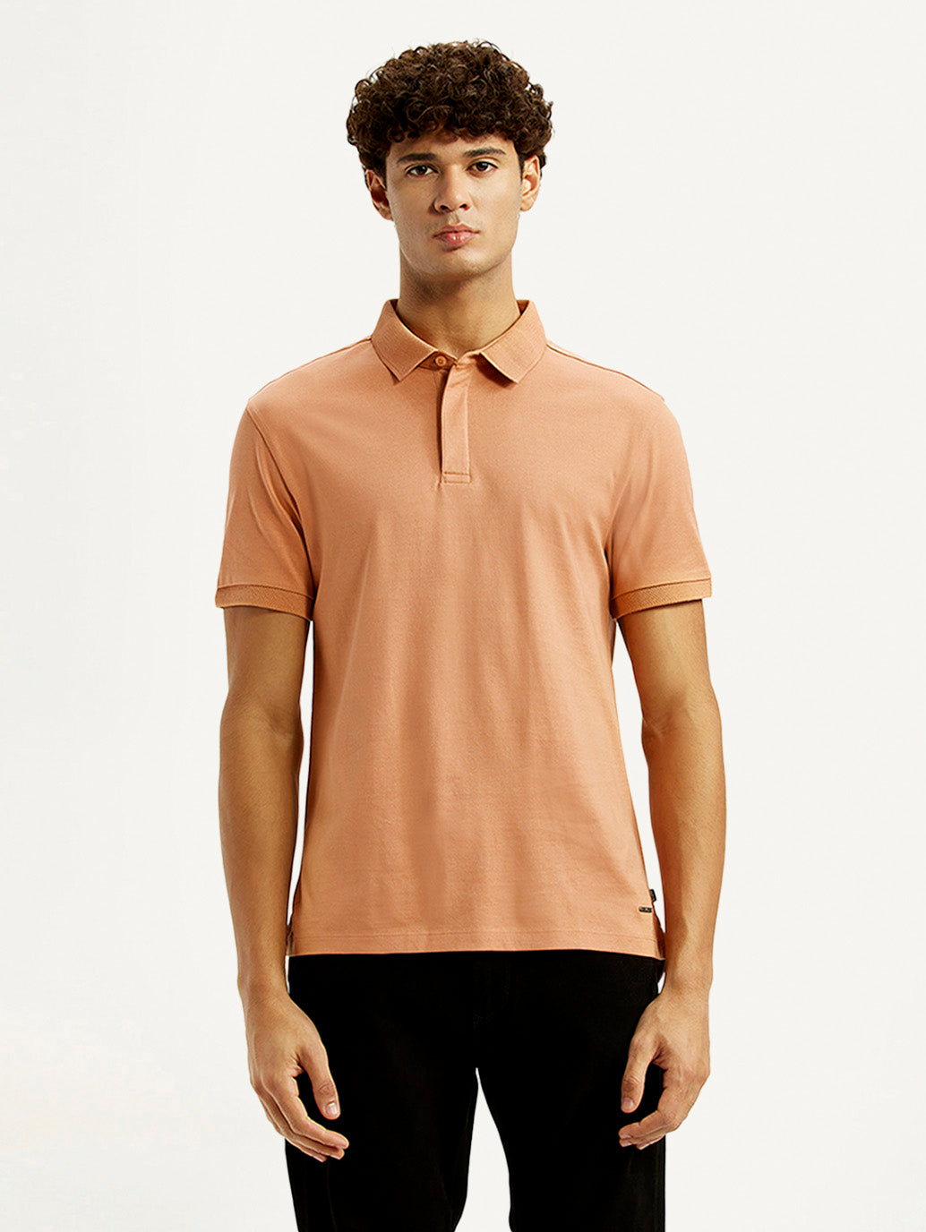 Men's Redloop Solid Peach Slim Fit Polo T-shirt - Front View