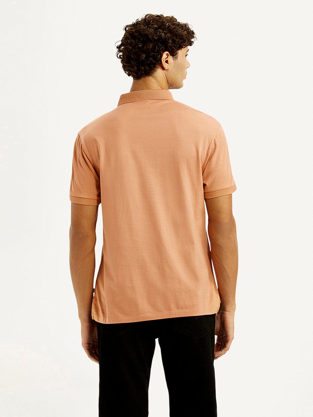 Men's Redloop Solid Peach Slim Fit Polo T-shirt - Back View
