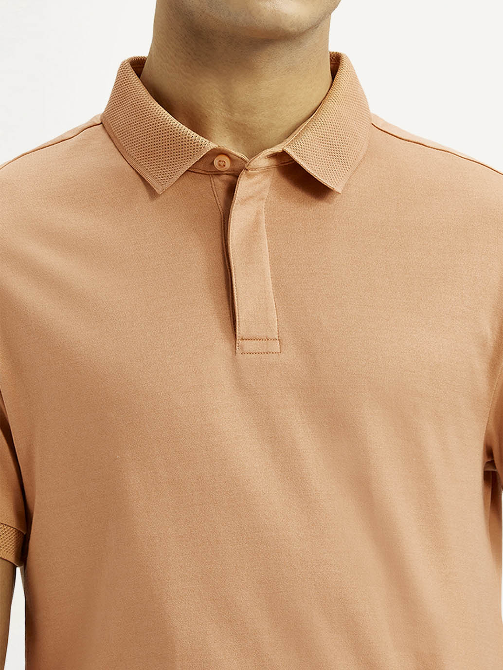 Men's Redloop Solid Peach Slim Fit Polo T-shirt - Detail View