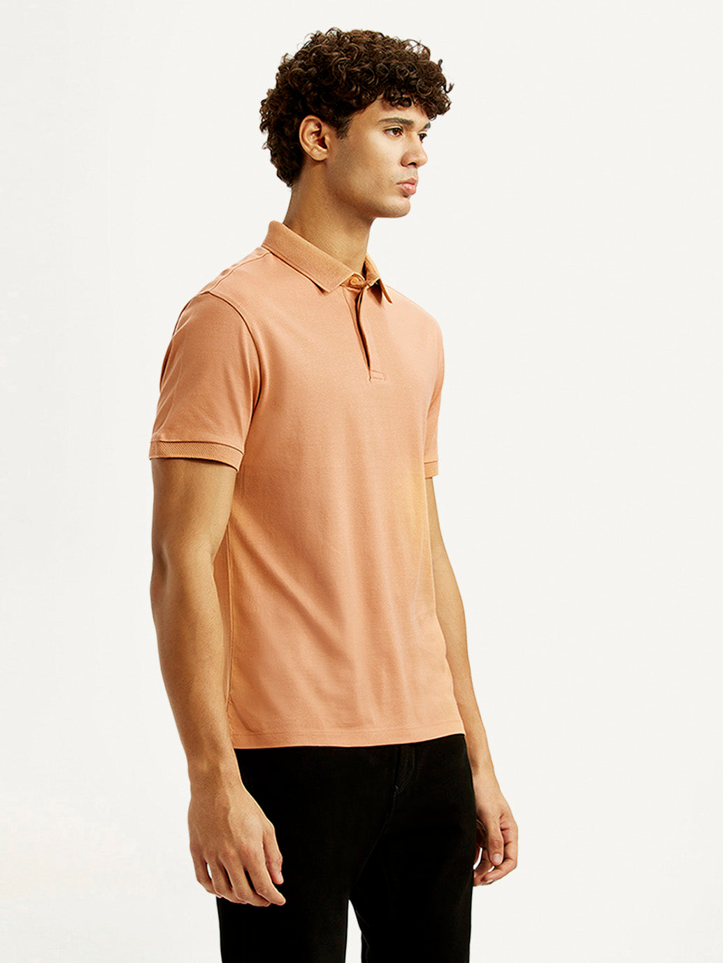 Men's Redloop Solid Peach Slim Fit Polo T-shirt - Side View