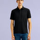 Men's Redloop Self Design Black Slim Fit Polo T-shirt - Front View