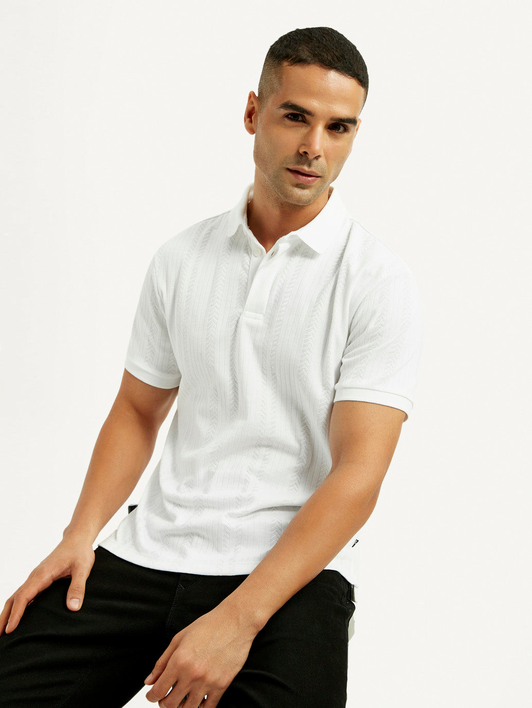 Men's Redloop White Slim Fit Polo T-shirt - Elevated View