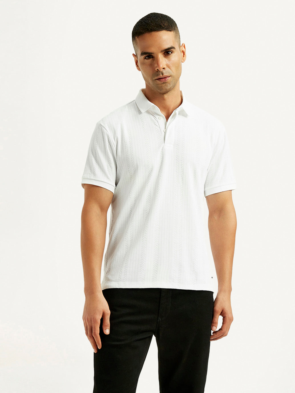 Men's Redloop White Slim Fit Polo T-shirt - Styleshot View