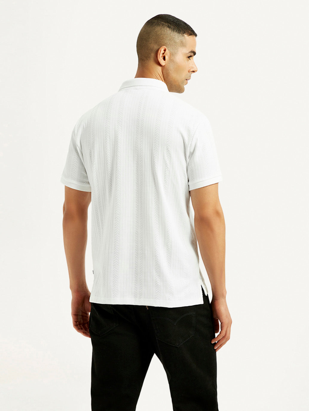 Men's Redloop White Slim Fit Polo T-shirt - Back View