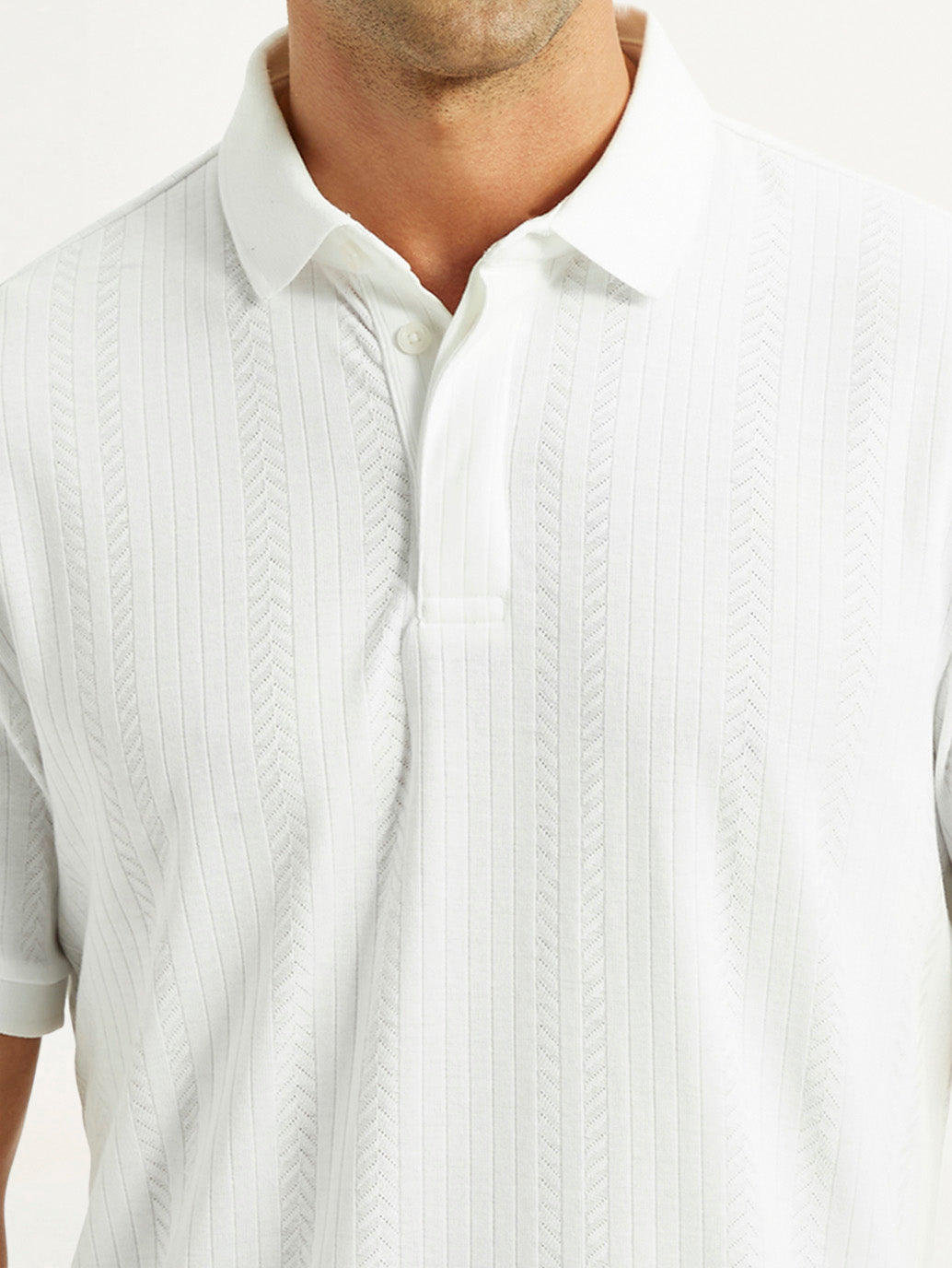 Men's Redloop White Slim Fit Polo T-shirt - Detail View