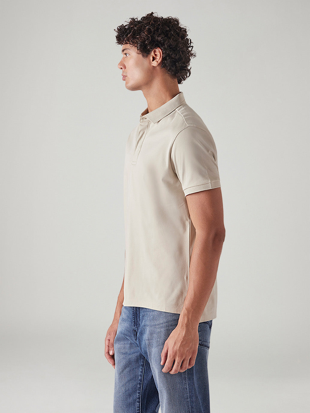 Men's Solid Slim Fit Interlock Polo T-Shirt - Side View