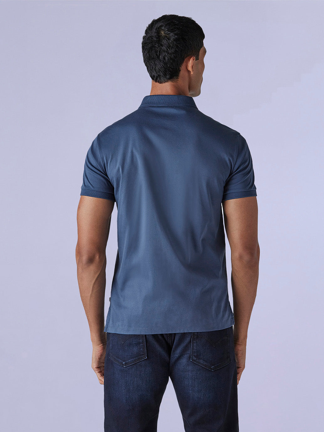 Men's Solid Blue Slim Fit Redloop Interlock Polo T-shirt - 16149e6a-c9d3-4146-8f70-cdb0043cb809 View
