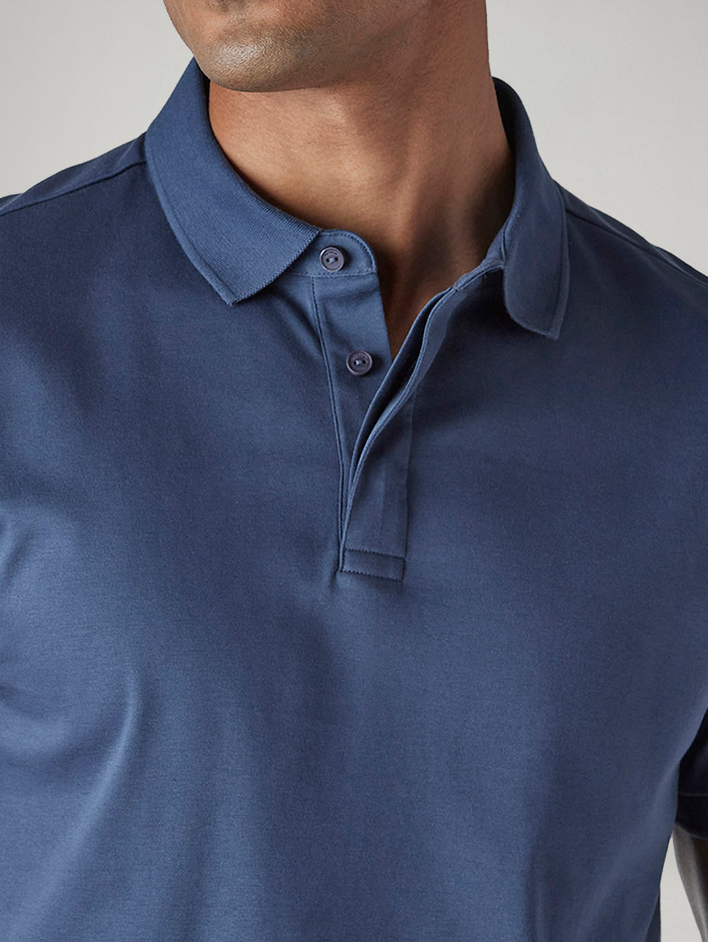 Men's Solid Blue Slim Fit Redloop Interlock Polo T-shirt - Detail View