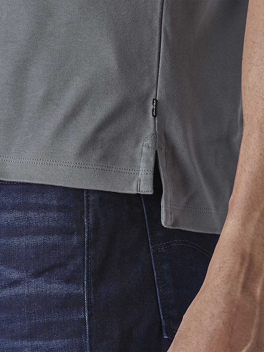 Men's Solid Grey Slim Fit Redloop Interlock Polo T-shirt - Detail View
